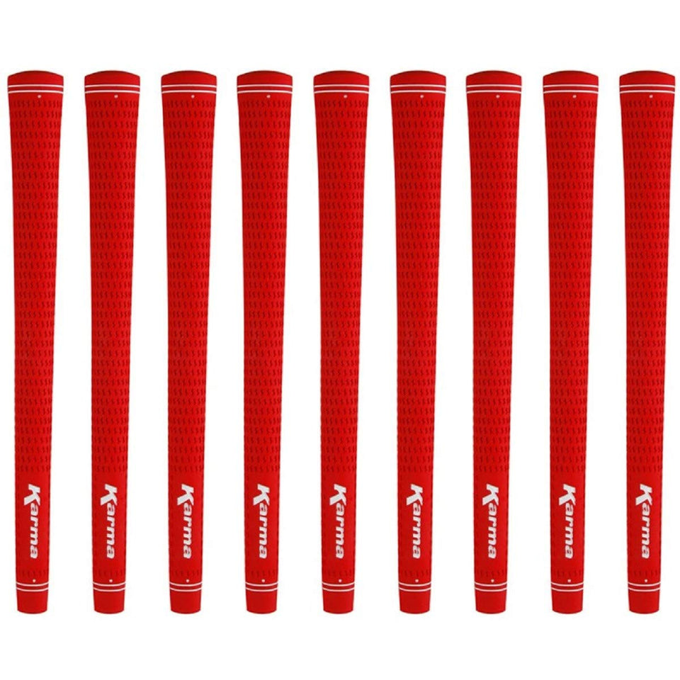 Karma Velour Red Golf Grips front view showing the soft, tacky surface.