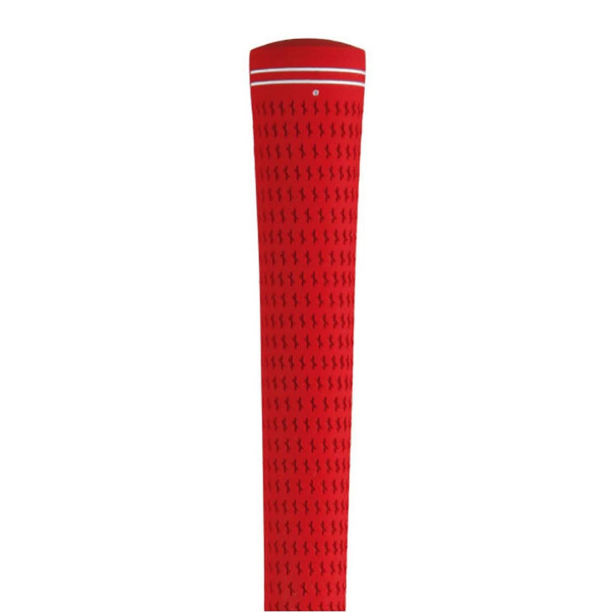 Karma Velour Red Jumbo grips installed on a club during a practice swing for secure feel.