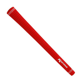 Karma Velour Red Jumbo grips with tape strips, ready for easy at-home regripping.