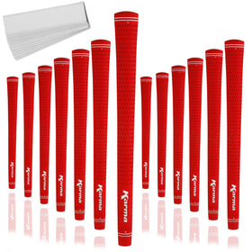 Karma Velour Red Jumbo grips in hand, showing soft tack for control.