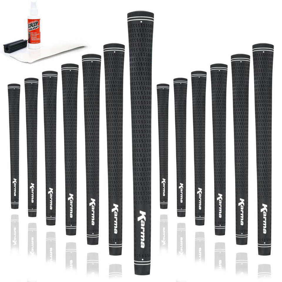 Karma Velour ribbed golf grips in black pack improve hand placement during swings