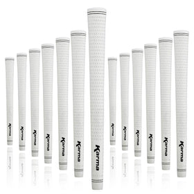 Karma Velour white midsize grip on a golf club for secure feel and control.