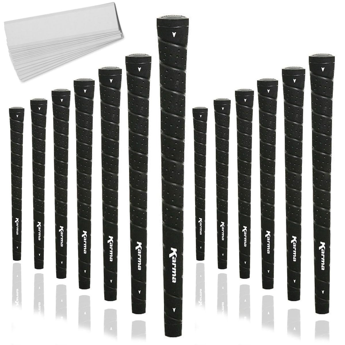 Karma Wrap Black standard golf grips pack shown, durable wrap-style grips for all-weather play