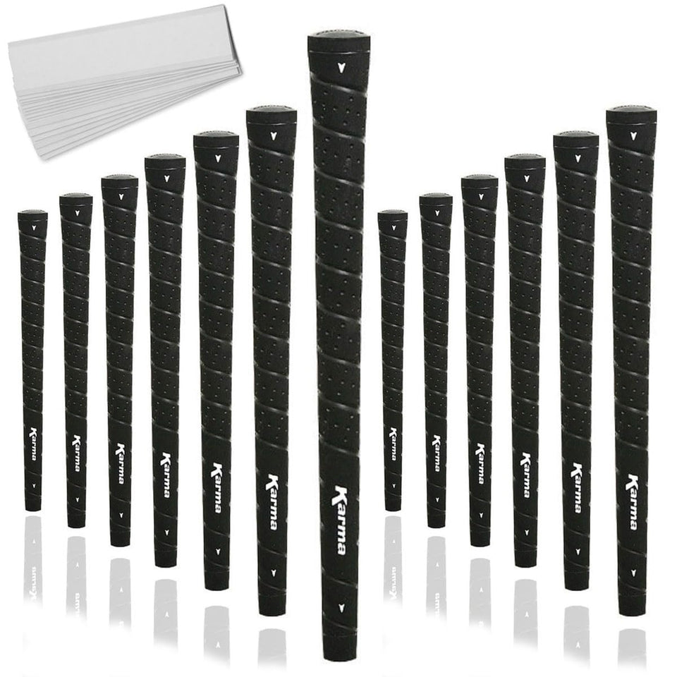 Karma Wrap Black standard golf grips pack shown, durable wrap-style grips for all-weather play