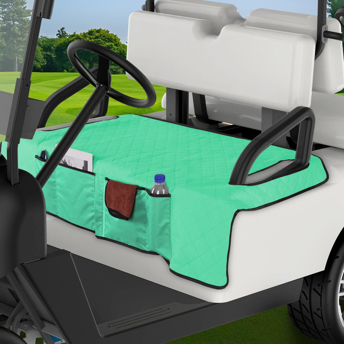 Kaskawise golf cart seat cover assembly provides secure fit and enhanced comfort on rides