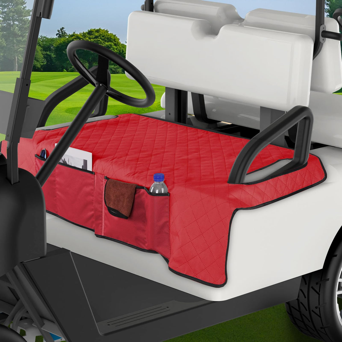 Kaskawise golf cart seat cover universal-fit shows wide compatibility and seat protection.