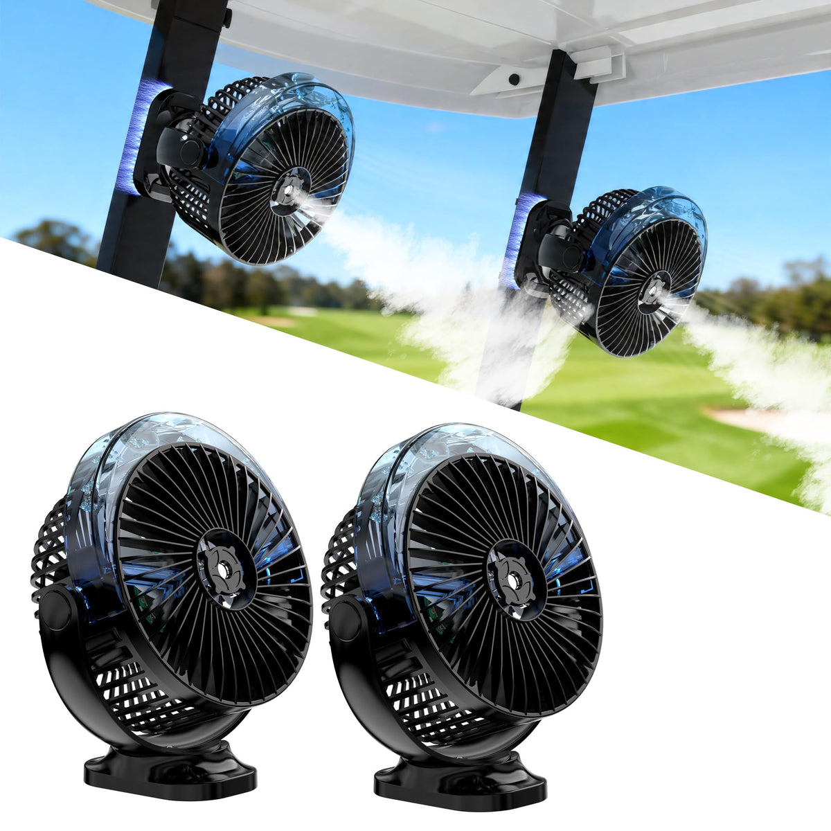 Katgogoo two-pack fan with magnetic base for secure golf cart mounting on metal frames