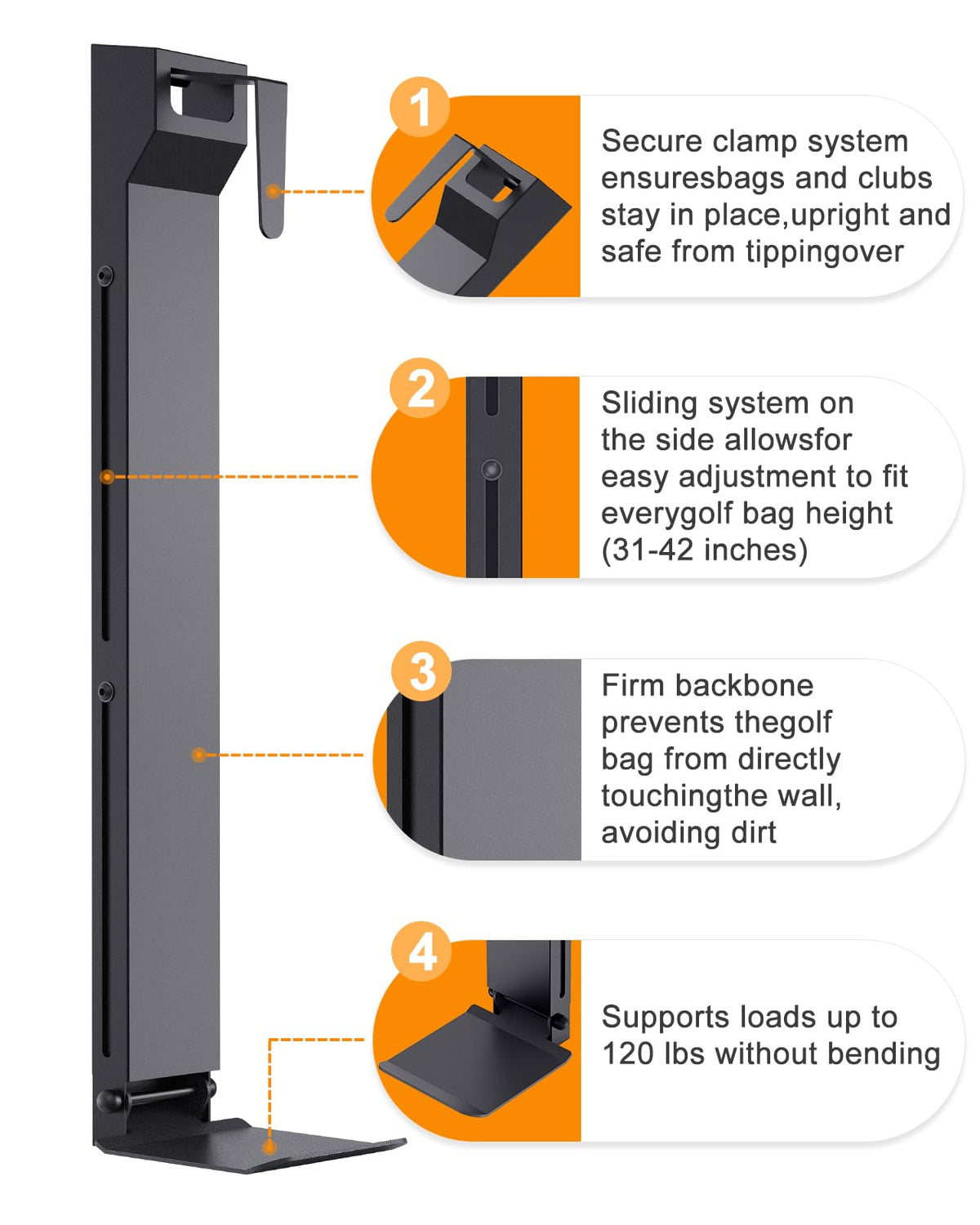 KBKJYYGS wall mount side view demonstrates adjustable rail for different bag sizes.