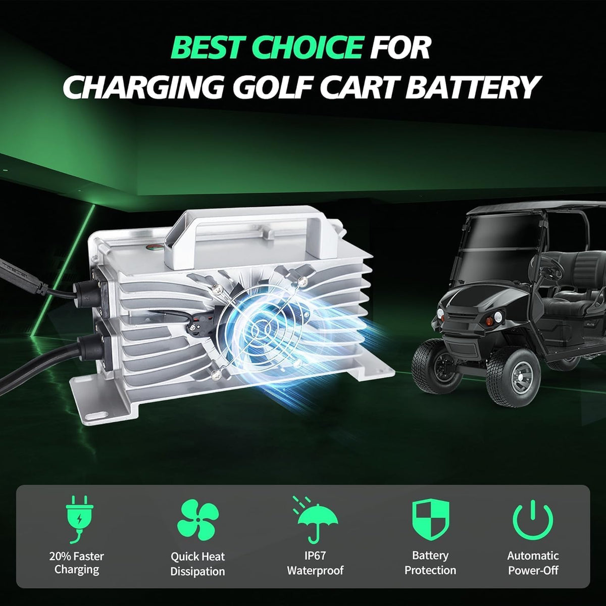 Kegytric 900W output demonstrates fast, efficient charging for carts.