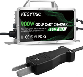 Kegytric 36V charger front view with LED indicators for quick status.