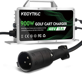 Kegytric 48V Club Car charger with 3-pin round plug for fast charging.