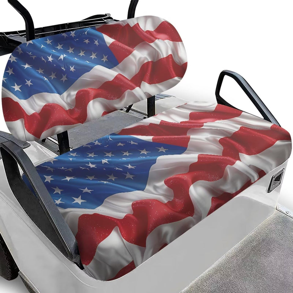 KEIAHUAN American flag front seat cover kit protects Club Car seats with stylish seasonal design.