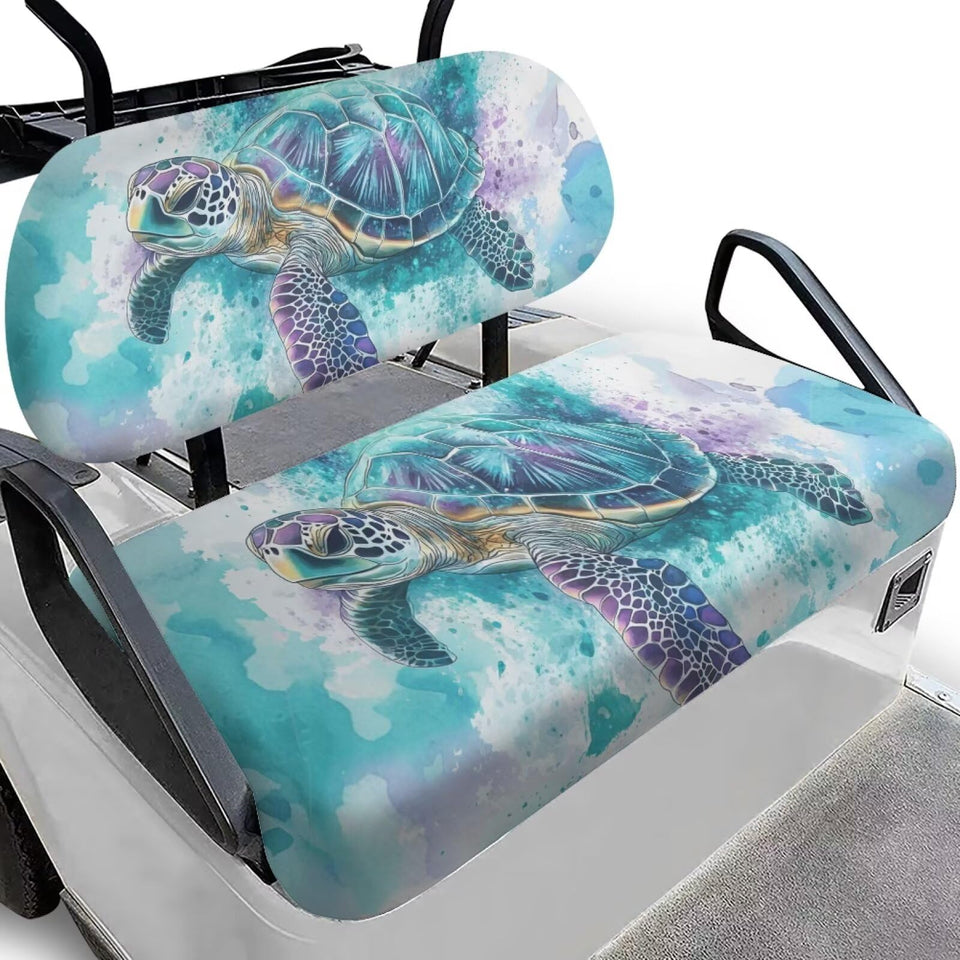 KEIAHUAN front seat cover with blue sea turtle pattern protects golf cart seats from sun and rain.