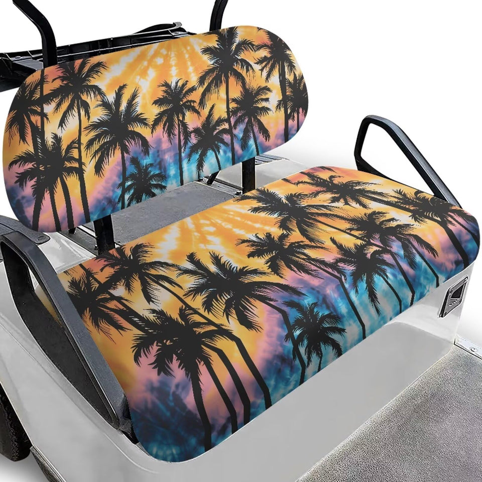 KEIAHUAN tie-dye palm trees front seat cover protects 2-passenger carts from sun and rain.