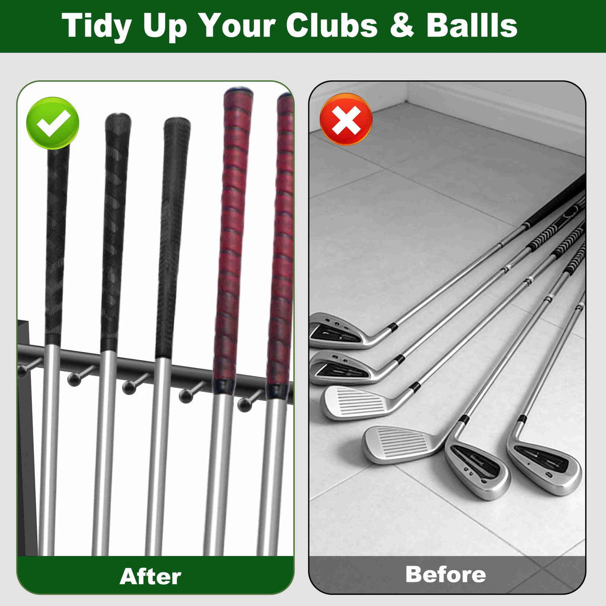 Kelmuis compact golf rack fits in entryways for easy storage and quick access