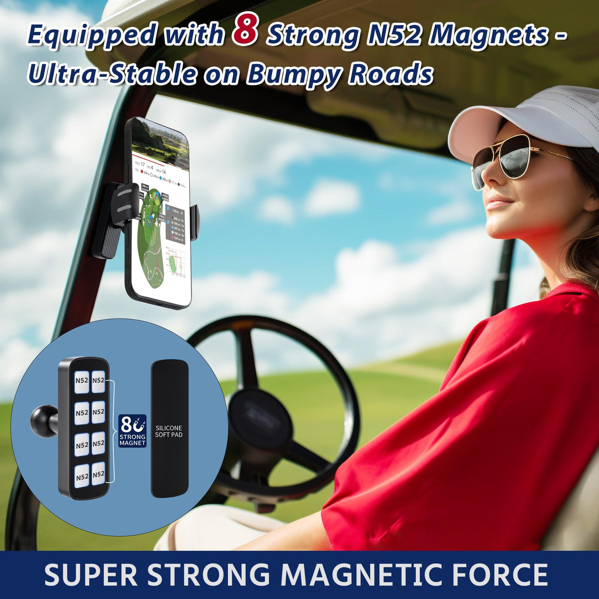 Kelofam golf cart phone holder fits EZGO, Club Car, Yamaha square iron struts.