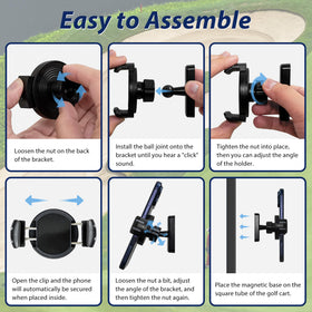 Kelofam golf cart phone holder with magnetic base adds extra hold on metal surfaces.