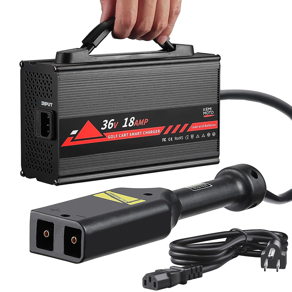KEMIMOTO 36V golf cart charger front view showing overall design and build quality
