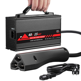 KEMIMOTO 48V golf cart charger for EZGO RXV/TXT with 3-pin plug, reliable charging.