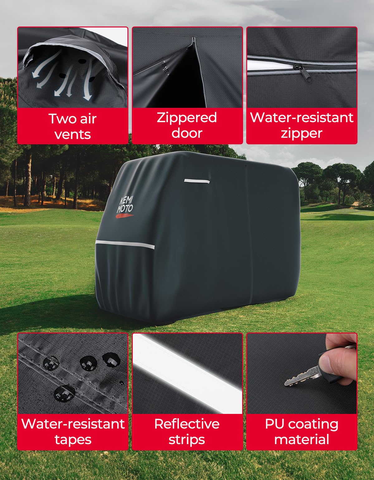 Kemimoto 600D cover top air vents help dissipate heat under cover.