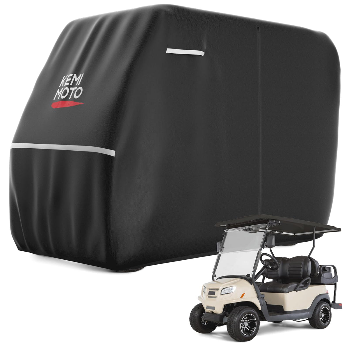 Kemimoto 600D golf cart cover fabric texture provides durable weather protection.