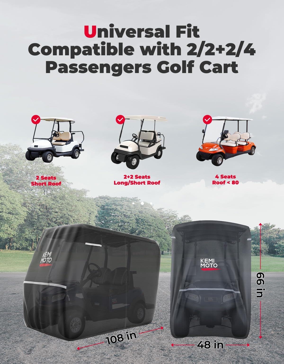 Kemimoto 600D cover reflective stripe increases nighttime visibility and safety.