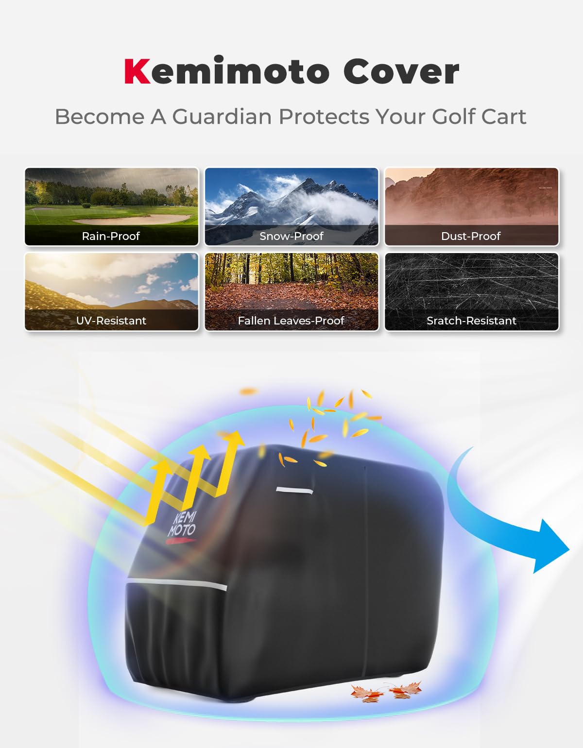 Kemimoto 600D cover with stable buckle straps keeps your cart secure in windy conditions.