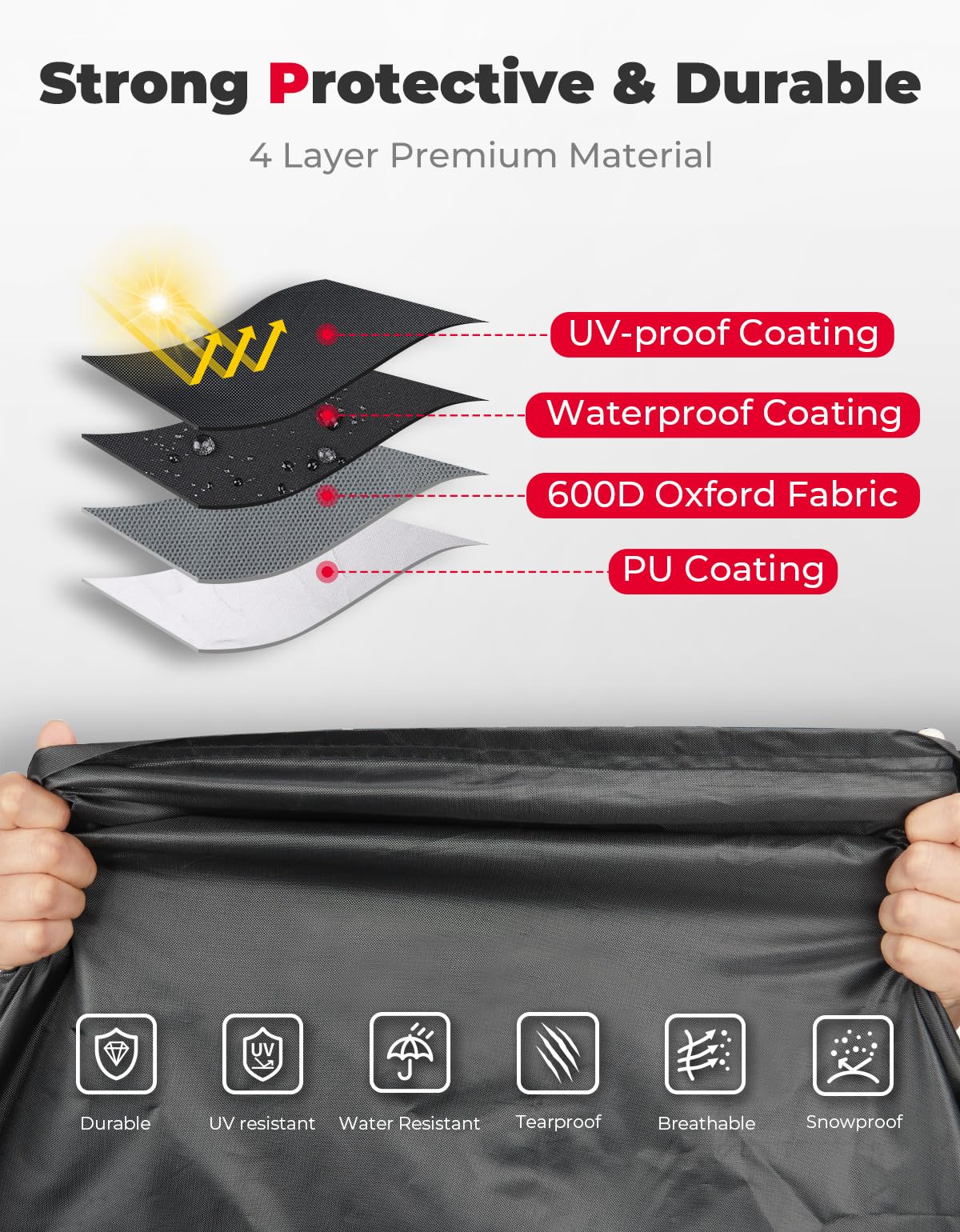 Kemimoto 600D cover opens via waterproof zipper doors for easy access.