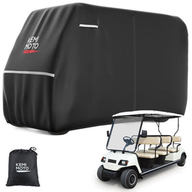 KEMIMOTO 600D waterproof golf cart cover on cart provides rain and sun protection.