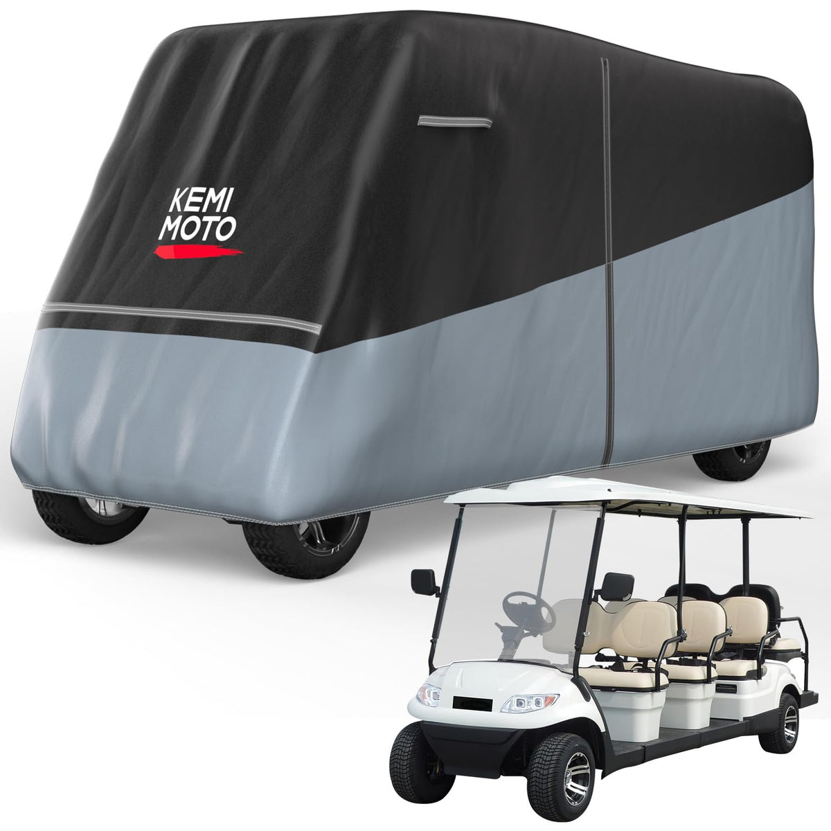 KEMIMOTO 8-seater golf cart cover on cart protecting against rain and dust.