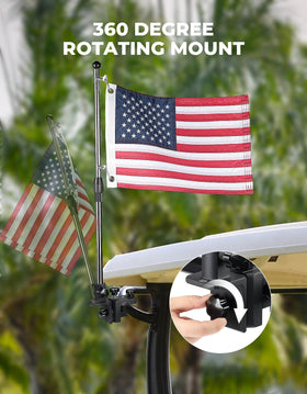 KEMIMOTO flag pole mounts on boat or cart for versatile display