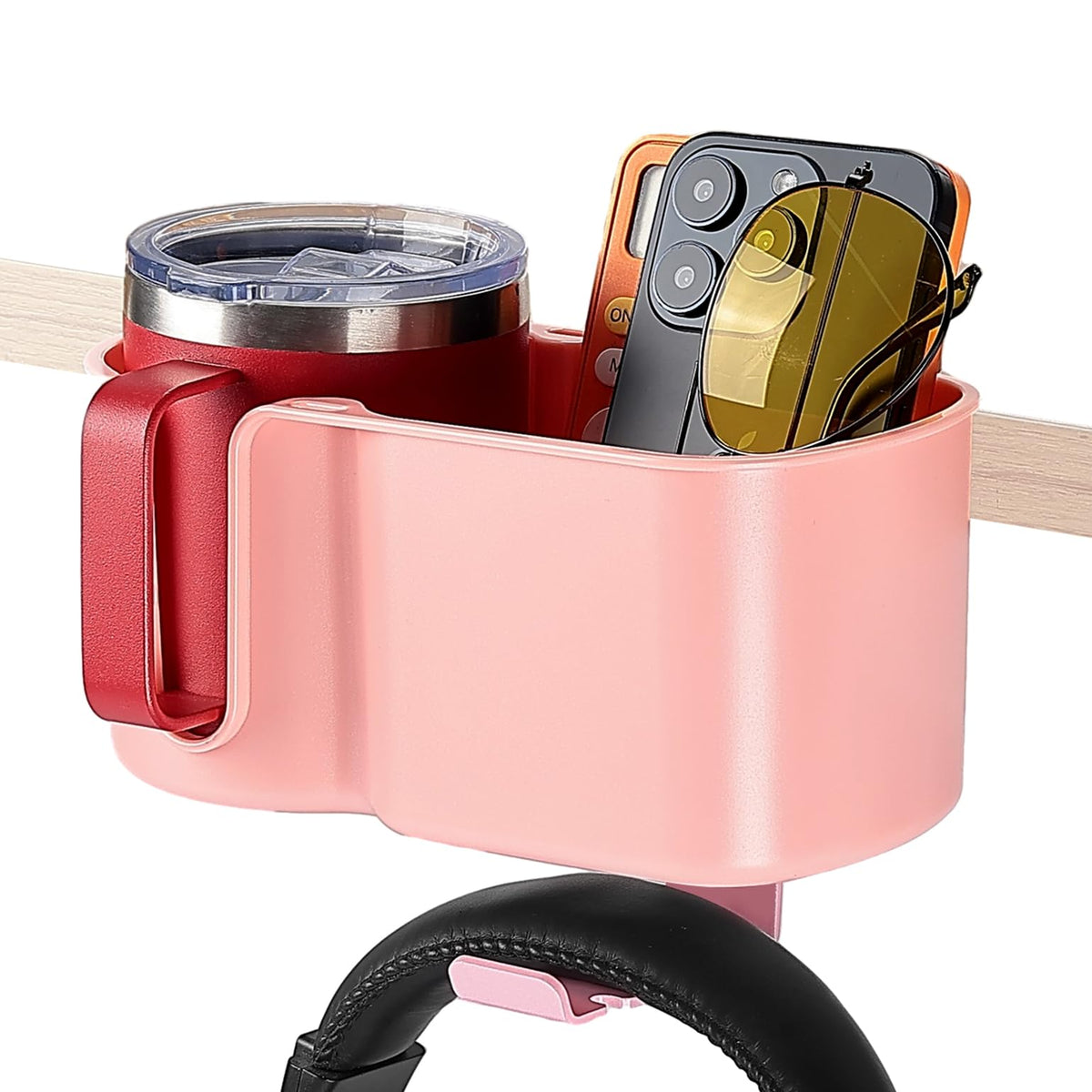 KEMIMOTO desk cup holder with headphone hook keeps cables organized and within reach.