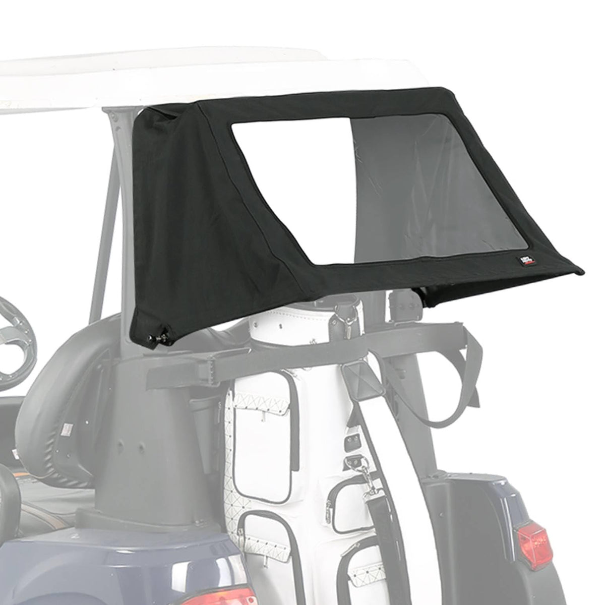 KEMIMOTO foldable rear golf cart rain cover shields clubs from rain and wind.