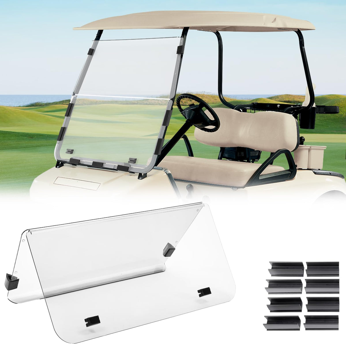 KEMIMOTO foldable windshield for Club Car DS 2000+ offers crisp visibility