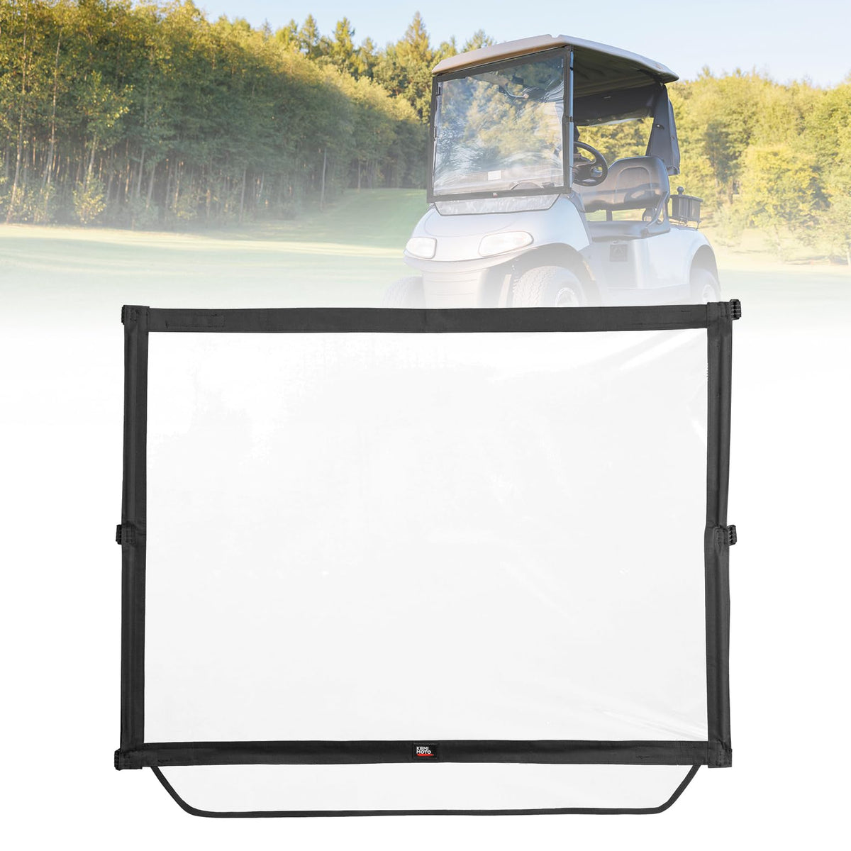 KEMIMOTO foldable windshield for EZGO RXV front view offering wind protection.