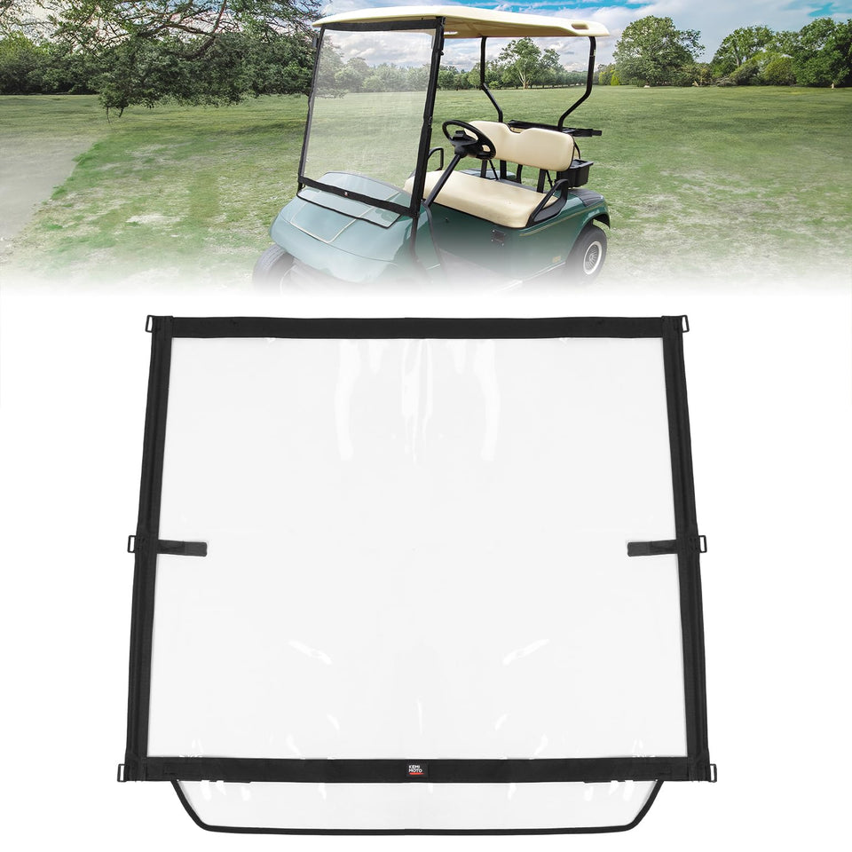 KEMIMOTO foldable windshield on EZGO TXT front view for rain protection