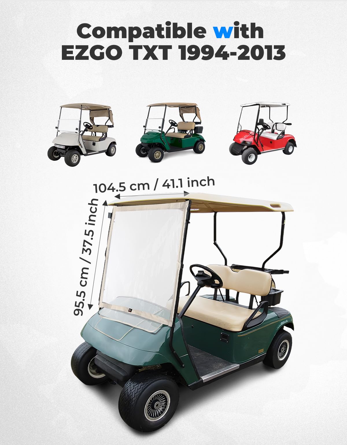 KEMIMOTO foldable windshield on EZGO TXT side view reducing wind impact for a smoother ride