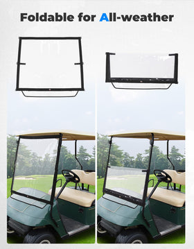 KEMIMOTO foldable windshield on EZGO TXT side view for wind deflection