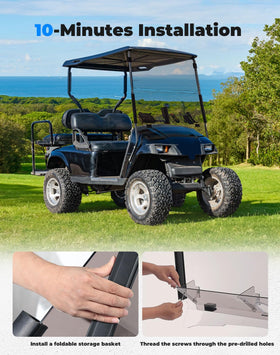 Foldable windshield installs in minutes for flexible use.