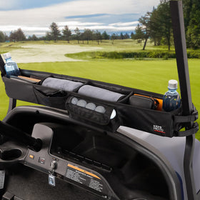 KEMIMOTO front storage basket on a golf cart keeps essentials organized during rides.