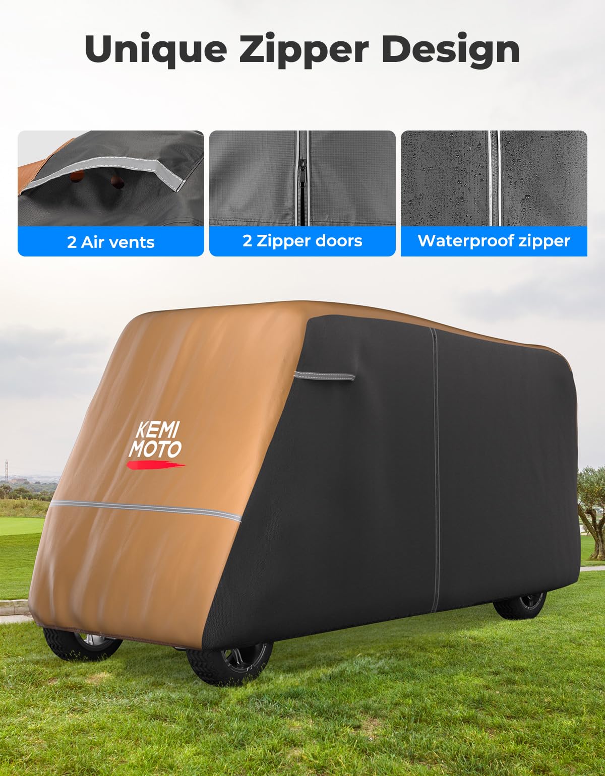 Two zipper doors allow quick access to stored items.