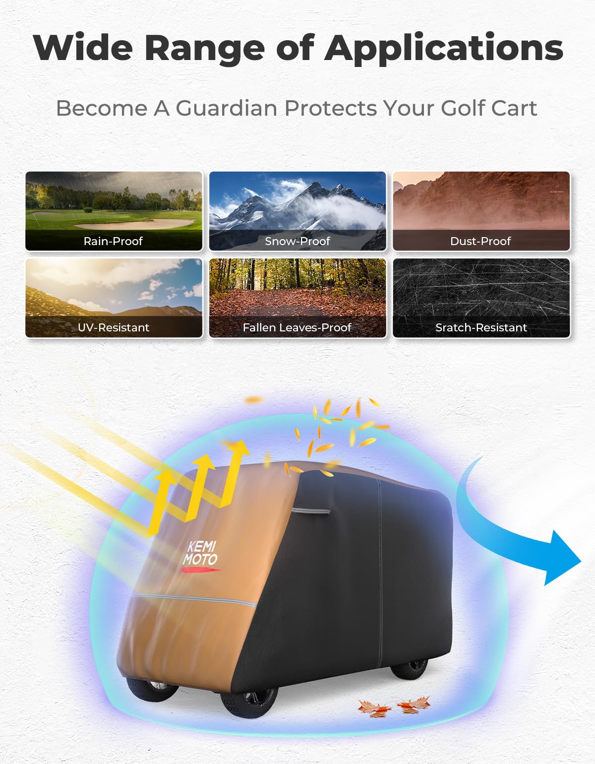 KEMIMOTO cover with air vents provides heat dissipation for stored carts.