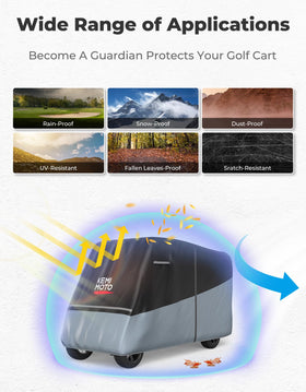 Kemimoto golf cart cover includes a storage bag for compact storage.