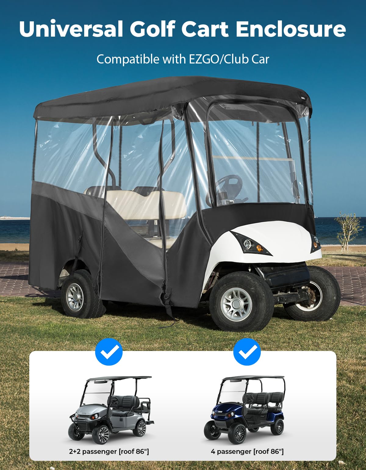 KEMIMOTO compatibility ensures secure fit for 4-seat carts with wheelbase 64–66 inches