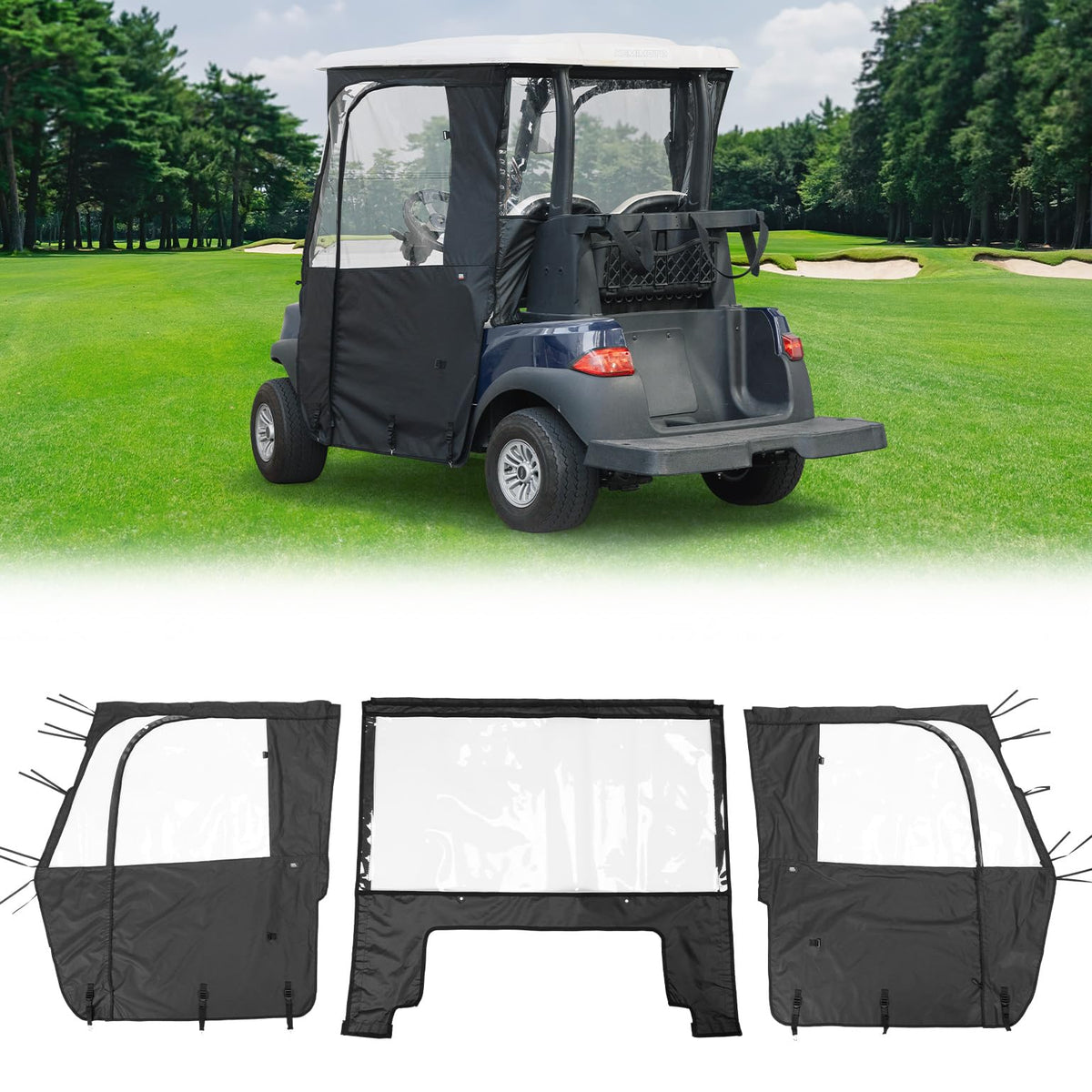 KEMIMOTO golf cart enclosure side view with weather protection for two-seat tempo