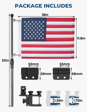 KEMIMOTO flag kit offers simple clamp mounting and quick setup