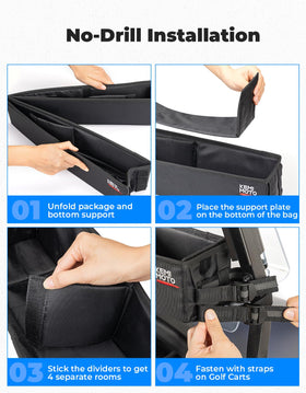 KEMIMOTO golf cart front organizer with no-drill install saves time.