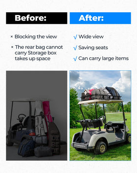Luggage and gear loaded on KEMIMOTO roof rack for EZGO TXT