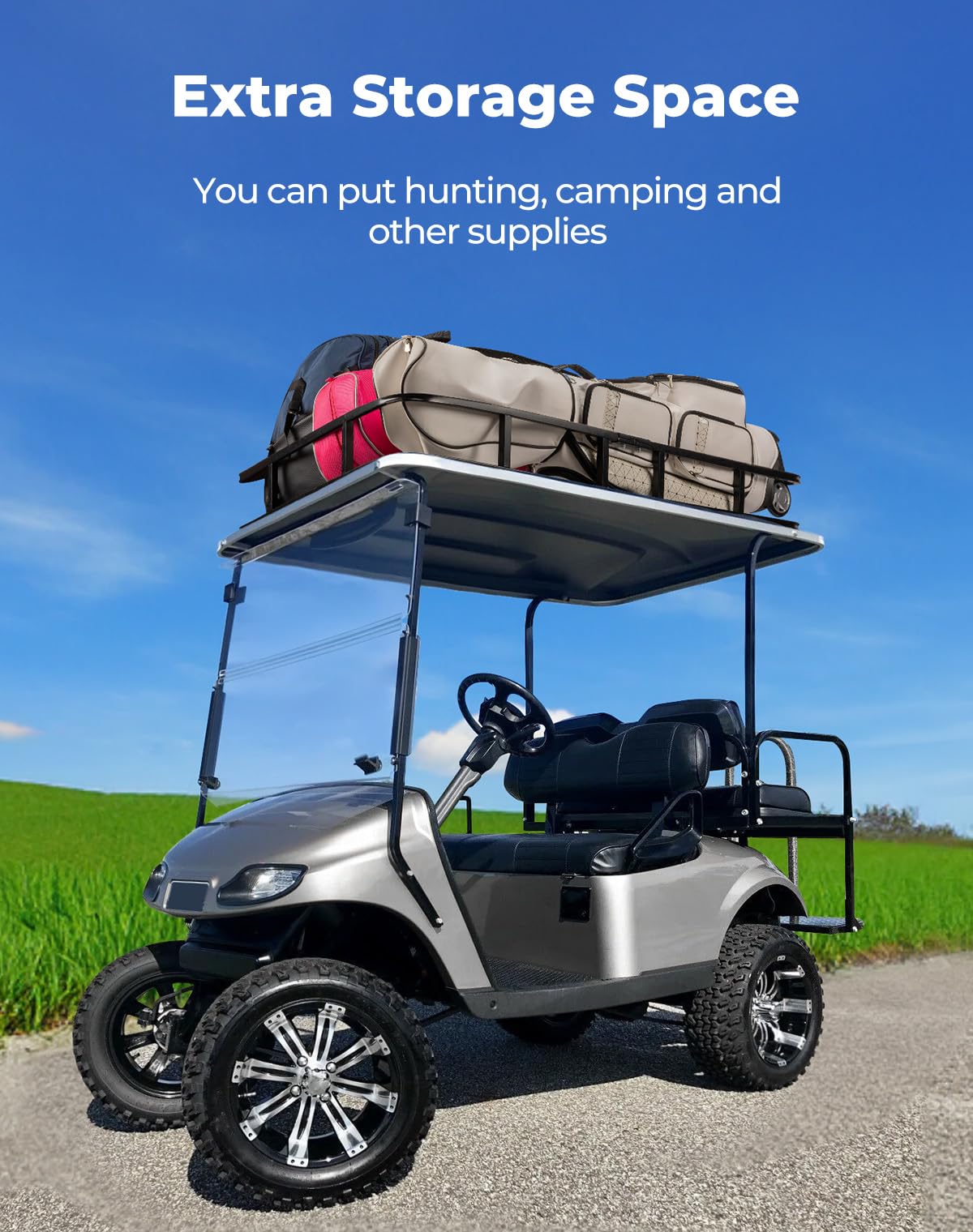 Close-up of matte black coating on KEMIMOTO roof rack for EZGO TXT