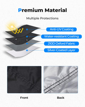 KEMIMOTO 210D fabric seat cover emphasizes durable, weatherproof material.